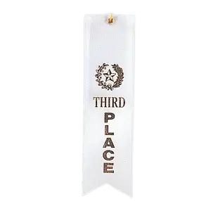 RIB03 - White 3rd Place Carded Ribbon with String