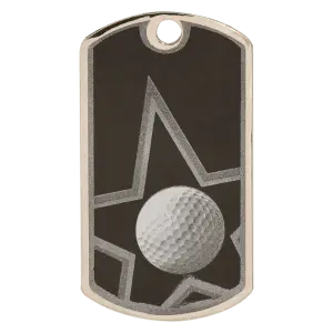 DT105 - 2" Black/Silver Golf Laserable Star Dog Tag