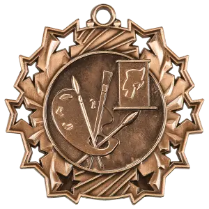 TS501B - 2 1/4" Antique Bronze Art Ten Star Medal