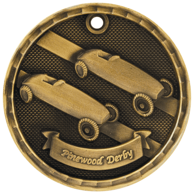 2" Antique 3D Pinewood Derby Medal