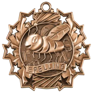 TS516B - 2 1/4" Antique Bronze Spelling Ten Star Medal