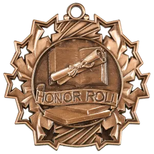 TS505B - 2 1/4" Antique Bronze Honor Roll Ten Star Medal