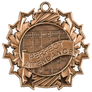 TS511B - 2 1/4" Antique Bronze Perfect Attendance Ten Star Medal