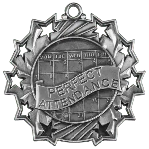 TS511S - 2 1/4" Antique Silver Perfect Attendance Ten Star Medal