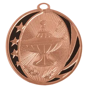 MS706B - 2" Bright Bronze Lamp of Knowledge Laserable MidNite Star Medal