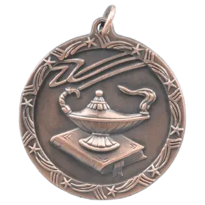 ST18B - 1 3/4" Antique Bronze Lamp of Knowledge Shooting Star Medal