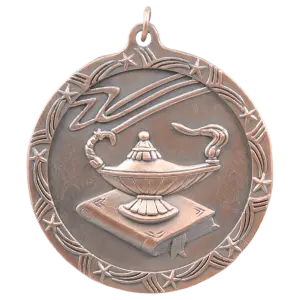 ST68B - 2 1/2" Antique Bronze Lamp of Knowledge Shooting Star Medal