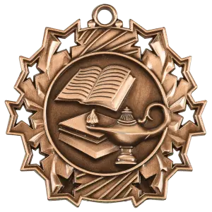 TS506B - 2 1/4" Antique Bronze Lamp of Knowledge Ten Star Medal