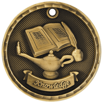 2" Antique 3D Lamp of Knowledge Medal