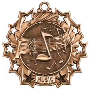 TS508B - 2 1/4" Antique Bronze Music Ten Star Medal