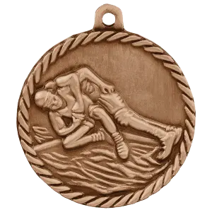 HR770B - 2" Antique Bronze Wrestling High Relief Medal