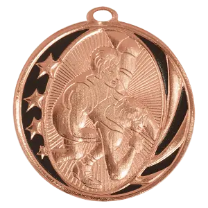 MS712B - 2" Bright Bronze Wrestling Laserable MidNite Star Medal