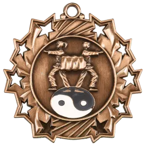 TS410B - 2 1/4" Antique Bronze Martial Arts Ten Star Medal