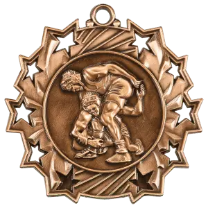TS418B - 2 1/4" Antique Bronze Wrestling Ten Star Medal
