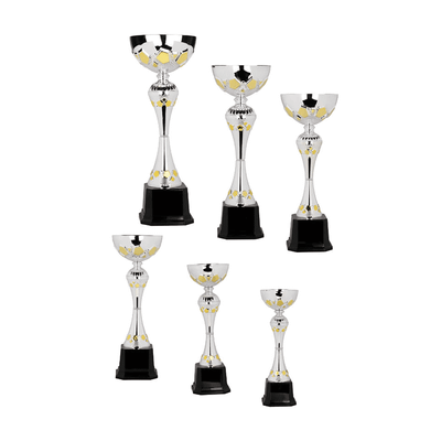 Silver with Gold Pentagon Details Completed Metal Cup Trophy on Plastic Base