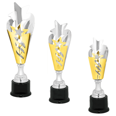 Silver & Gold Star Completed Metal Cup Trophy on Plastic Base