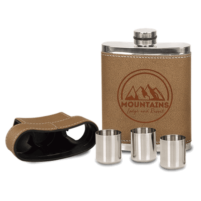 7 oz. Leather Flask with Lid & 3 Shot Glasses