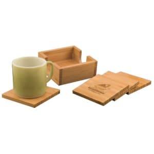 4" x 4" Bamboo Square 4-Coaster Set with Holder - CST01