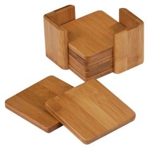 3 3/4" x 3 3/4" Bamboo Square 6-Coaster Set with Holder - CST11
