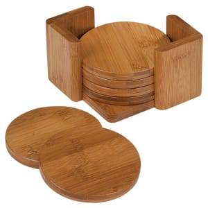 3 3/4" Bamboo Round 6-Coaster Set with Holder - CST12