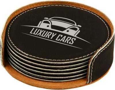 4" Round Laserable Leatherette 6-Coaster Set