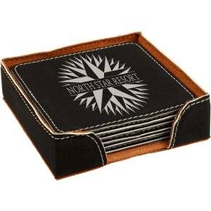 4" x 4" Square Laserable Leatherette 6-Coaster Set