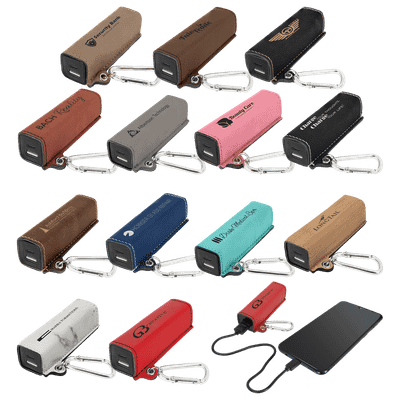 Laserable Leatherette 2200 mAh Power Bank with USB-C Cord