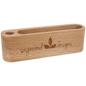 5 1/4" Beech Wood Business Card and Pen Holder - DS5B