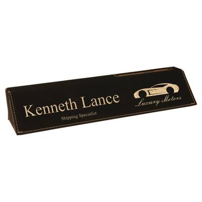 10 1/2" Laserable Leatherette Desk Wedge with Business Card Holder