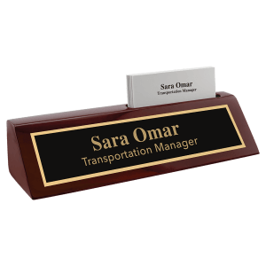 8 1/2" Rosewood Piano Finish Desk Wedge with Business Card Holder - PNA48