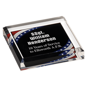3 3/4" x 3 3/4" Stars & Stripes Marbleized Acrylic Paperweight - APW44SS
