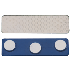 1 3/4" x 1/2" 3-Post Blue Plastic Backed Magnet with Adhesive