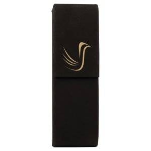6 1/2" x 2" Black/Gold Laserable Leatherette Double Pen Case - CS113A