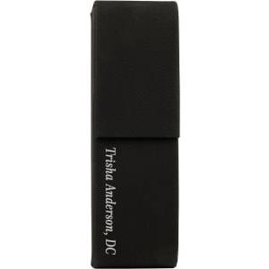 6 1/2" x 2" Black/Silver Laserable Leatherette Double Pen Case - CS119