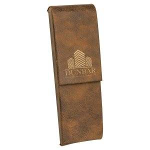 6 1/2" x 2" Rustic/Gold Laserable Leatherette Double Pen Case - CS131