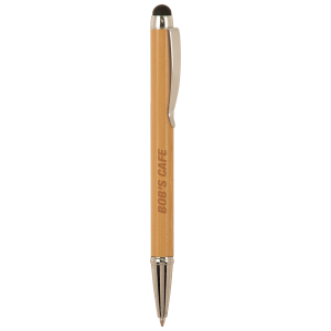 Bamboo with Silver Trim Laserable Pen with Stylus - LP836