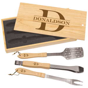 3-Piece BBQ Set in Wooden Pine Box - BBQ01A