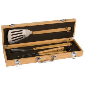 3-Piece Bamboo BBQ Set in Bamboo Case - BBQ02A