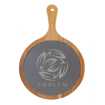 Round Acacia Wood/Slate Serving Board with Handle