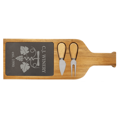 17 1/2" x 6" Acacia Wood/Slate Serving Board with Two Tools