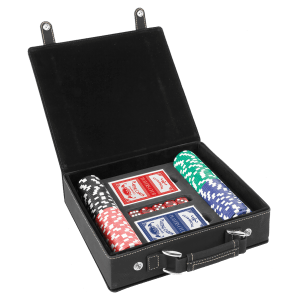 Black/Gold Laserable Leatherette 100 Chip Poker Set - PKR303