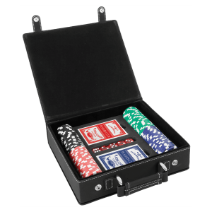 Black/Silver Laserable Leatherette 100 Chip Poker Set - PKR309