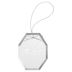 3 3/4" Clear Octagon Glass Ornament with Silver String