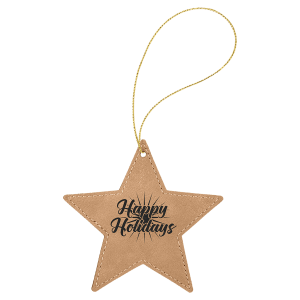Light Brown Laserable Leatherette Star Ornament with Gold String - GFT1061