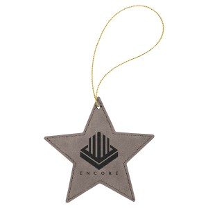 Gray Laserable Leatherette Star Ornament with Gold String - GFT1065