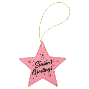 Pink Laserable Leatherette Star Ornament with Gold String - GFT1066