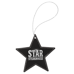 Black/Silver Laserable Leatherette Star Ornament with Silver String - GFT1067