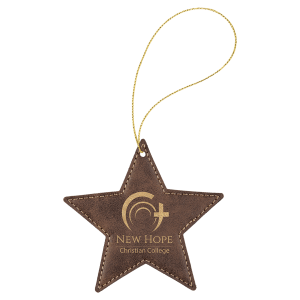 Rustic/Gold Laserable Leatherette Star Ornament with Gold String - GFT1068