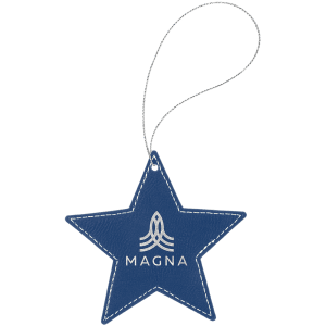 Blue/Silver Laserable Leatherette Star Ornament with Silver String - GFT1069