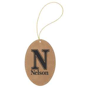 Light Brown Laserable Leatherette Oval Ornament with Gold String - GFT1076